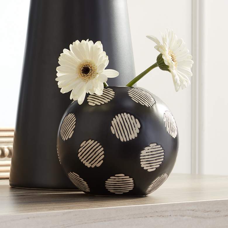 Image 2 McClafferty 5 3/4 inch High Shiny Black and White Ceramic Vase