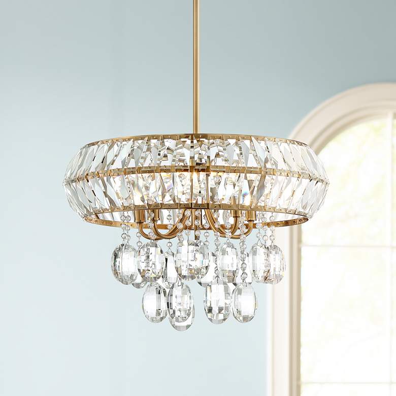 Image 1 McGee 20 inch Wide Satin Brass 5-Light Crystal Chandelier