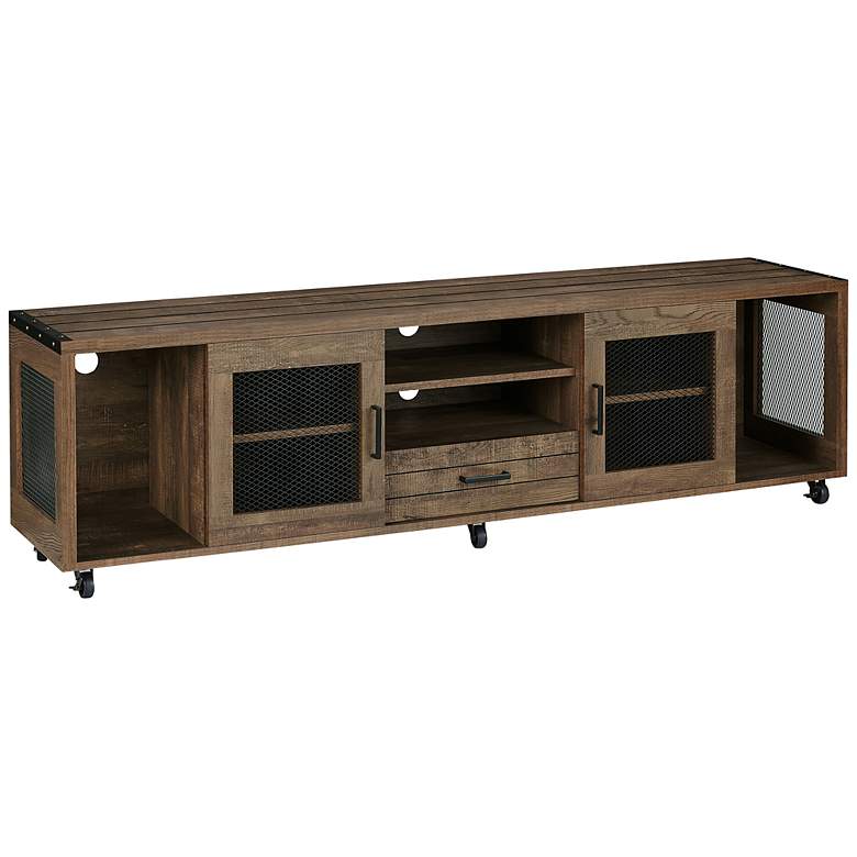 Image 2 McKearn 70 3/4 inch Wide Reclaimed Oak Wood 8-Shelf TV Stand
