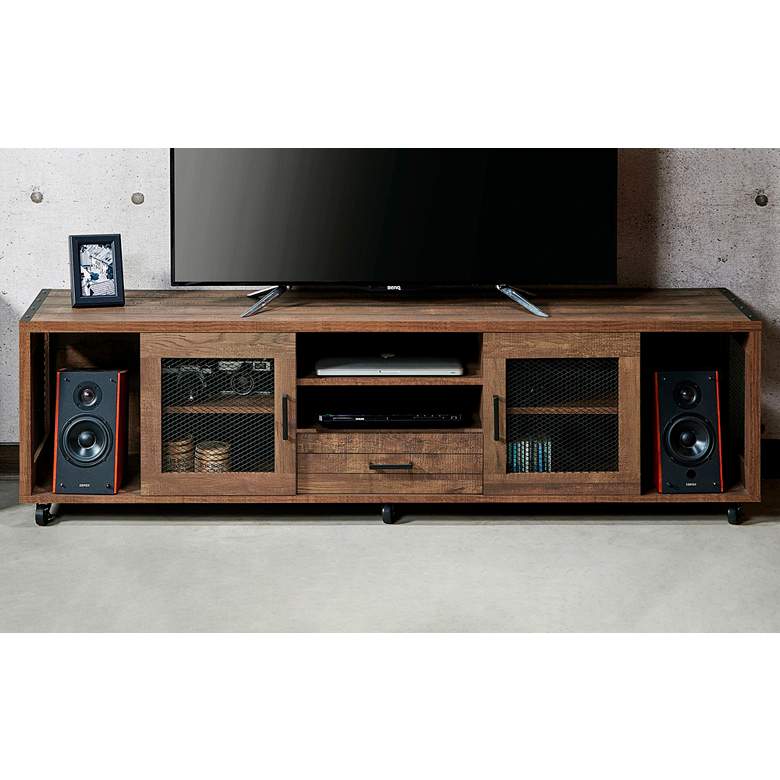 Image 1 McKearn 70 3/4 inch Wide Reclaimed Oak Wood 8-Shelf TV Stand