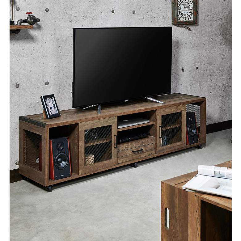 Image 6 McKearn 70 3/4 inch Wide Reclaimed Oak Wood 8-Shelf TV Stand more views