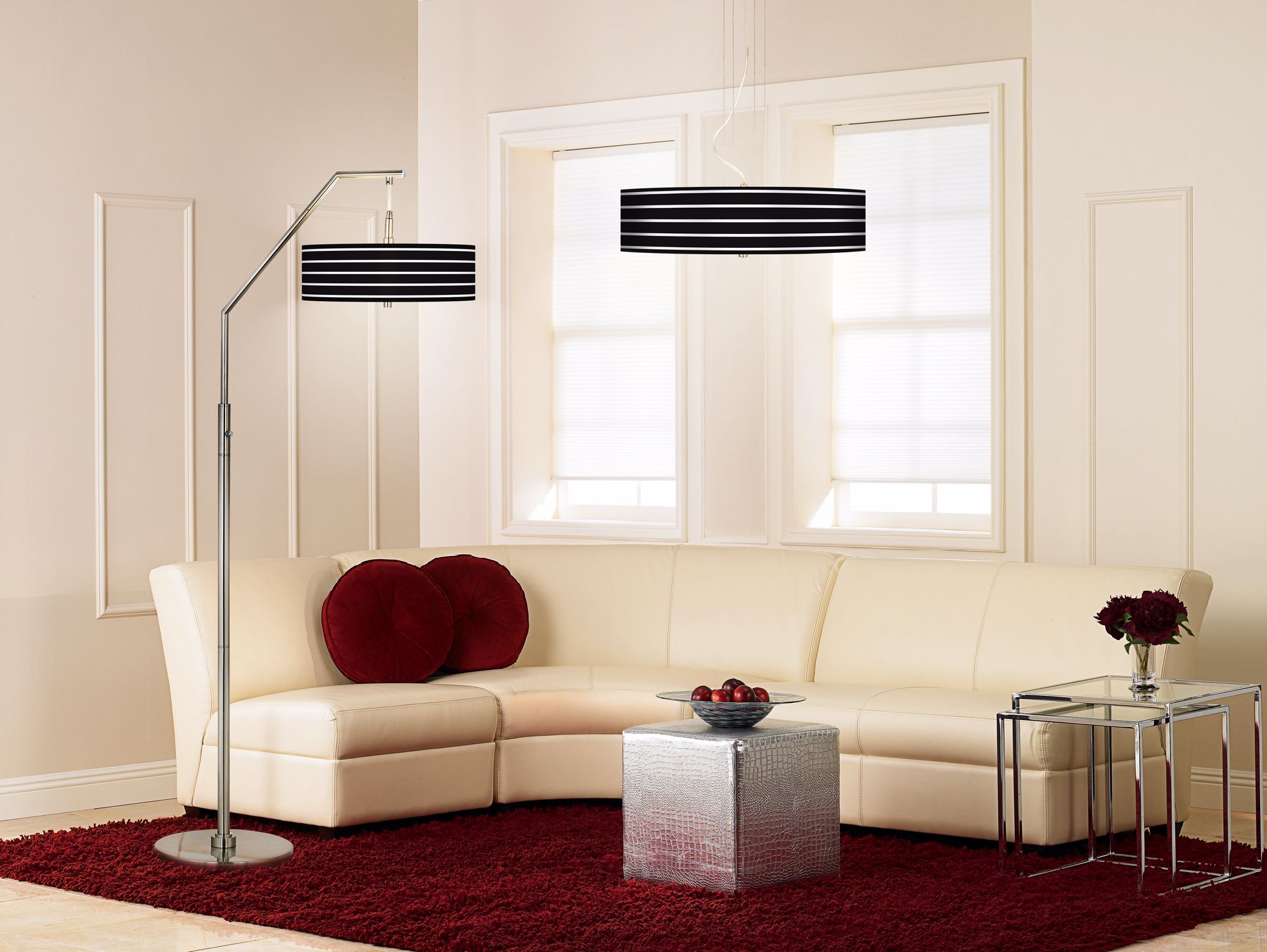 Image 1 Giclee Glow 71 1/2" High Bold Black Stripe Shade Arc Floor Lamp in scene