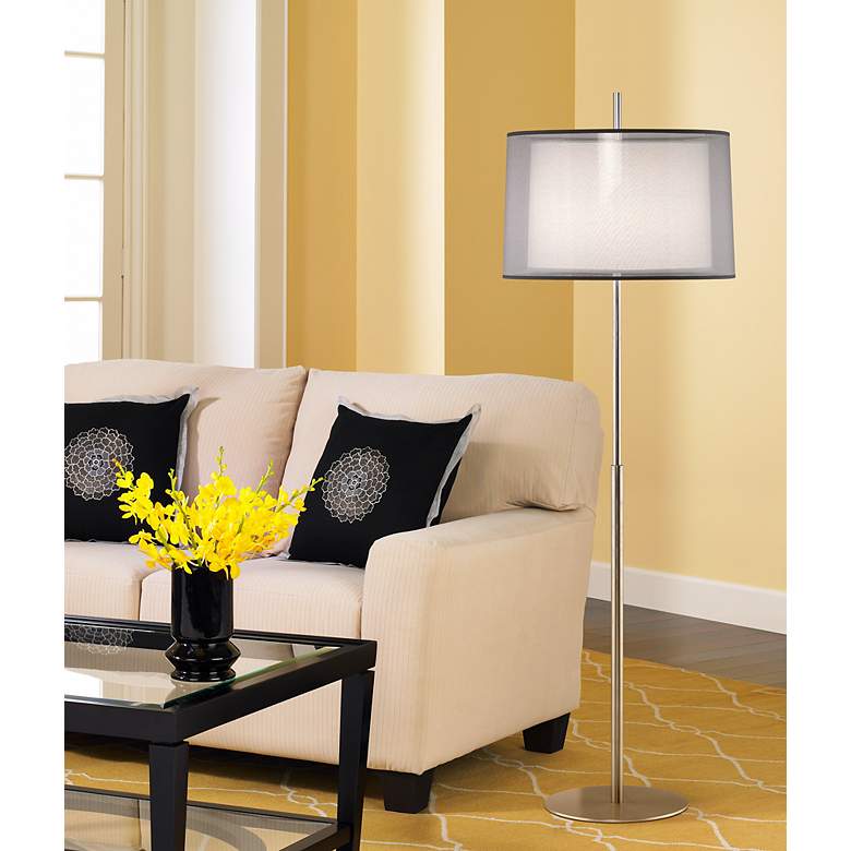Image 1 Robert Abbey Saturnia 63 3/4 inch Modern Double Shade and Steel Floor Lamp in scene