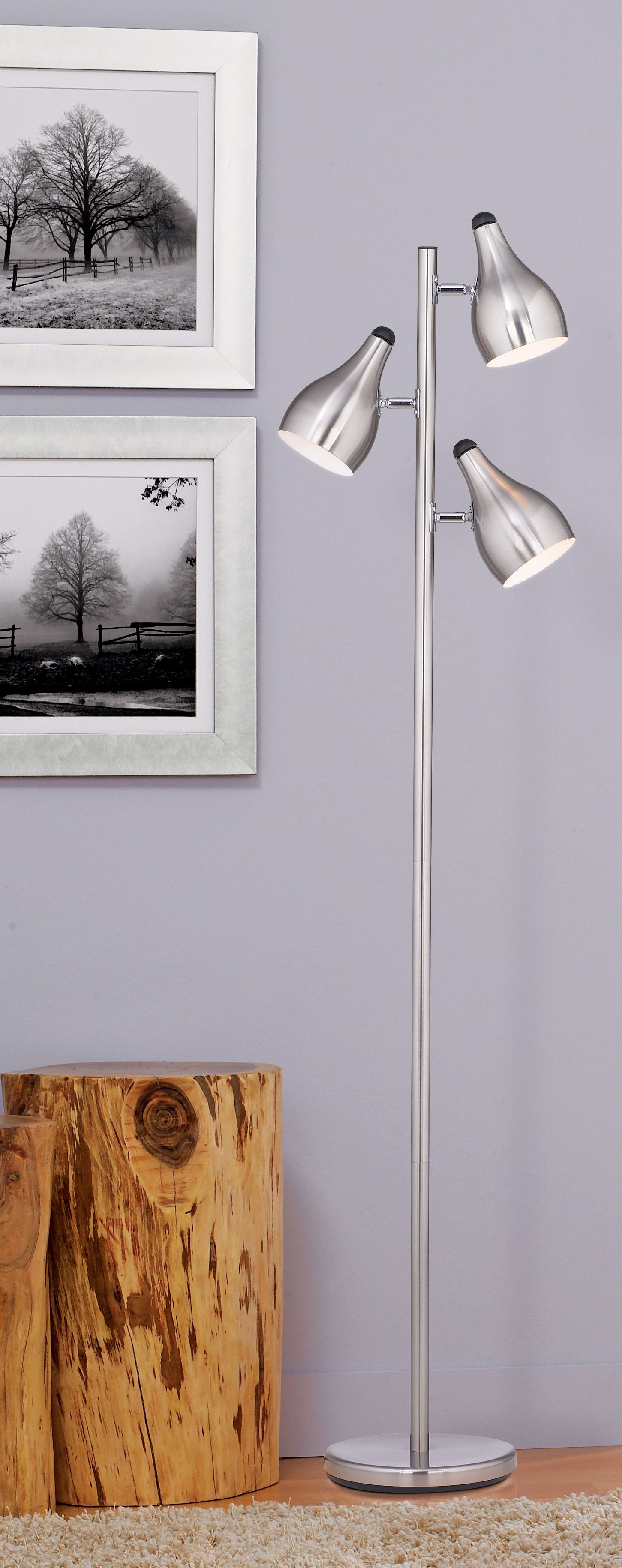 Image 1 360 Lighting Trac 64" Modern Brushed Steel 3-Light Tree Floor Lamp in scene