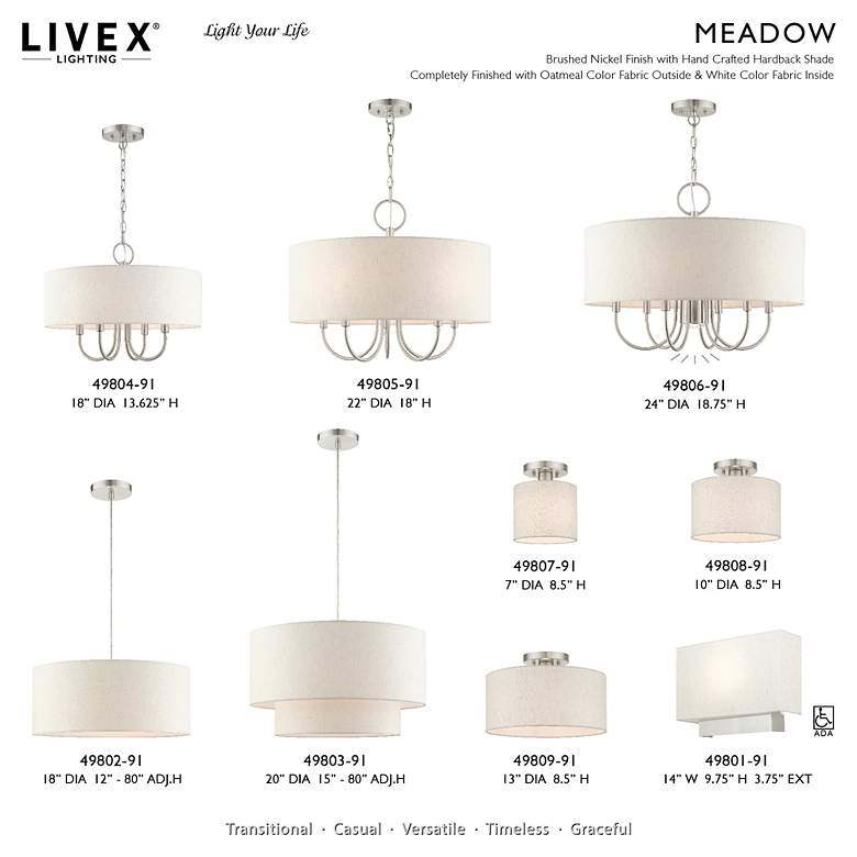 Image 7 Meadow 1 Light Brushed Nickel Semi Flush more views