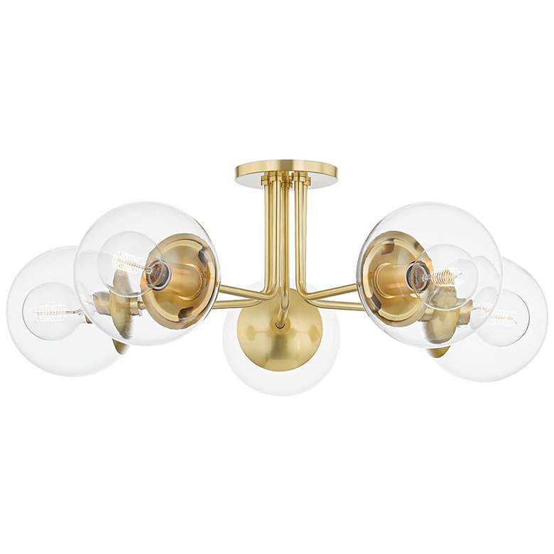 Image 1 Meadow 5 Light Semi Flush - Aged Brass