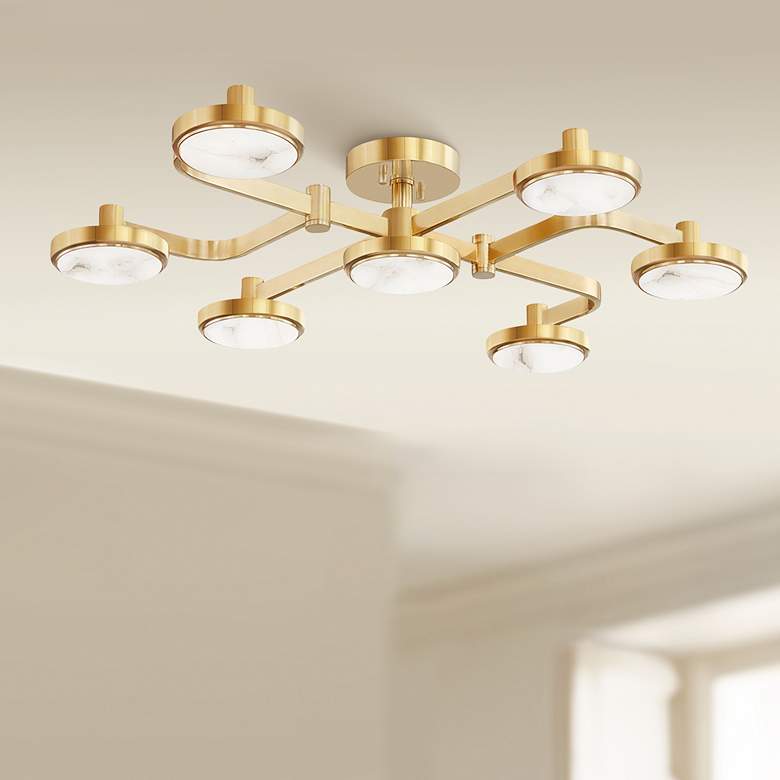 Image 1 Meander 32 1/4 inch Wide Aged Brass 6-Light LED Ceiling Light