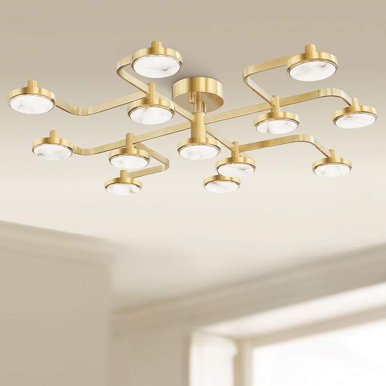 Image 1 Meander 43 1/4 inch Wide Aged Brass 13-Light LED Ceiling Light