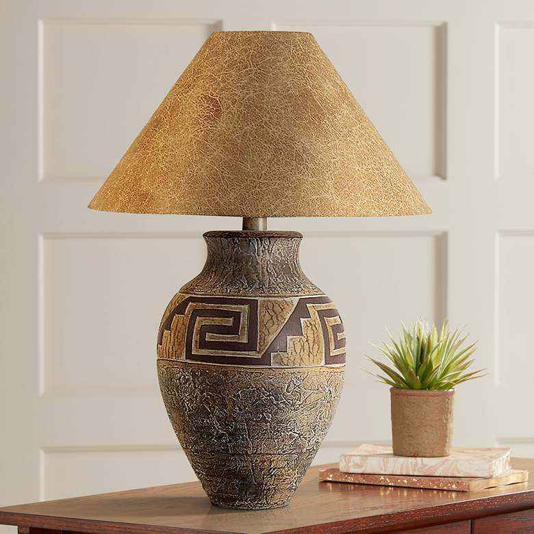 Image 1 Meander Pattern Handcrafted Rustic Western Southwest Style Table Lamp