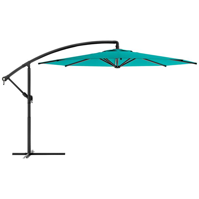 Image 1 Meco 9 3/4-Foot Turquoise Blue Fabric Offset Patio Umbrella