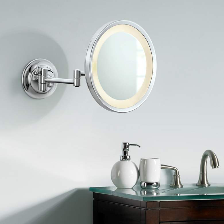Image 1 Meders Chrome Magnified LED Lighted Round Makeup Wall Mirror
