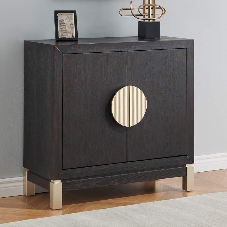 Image 1 Medici 36" Wide Black and Gold 2-Door Accent Cabinet