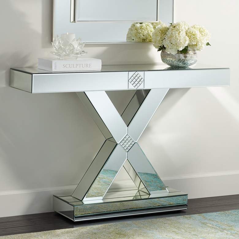 Image 2 Medina 46 1/2 inch Wide Mosaic X-Frame Mirrored Console Table