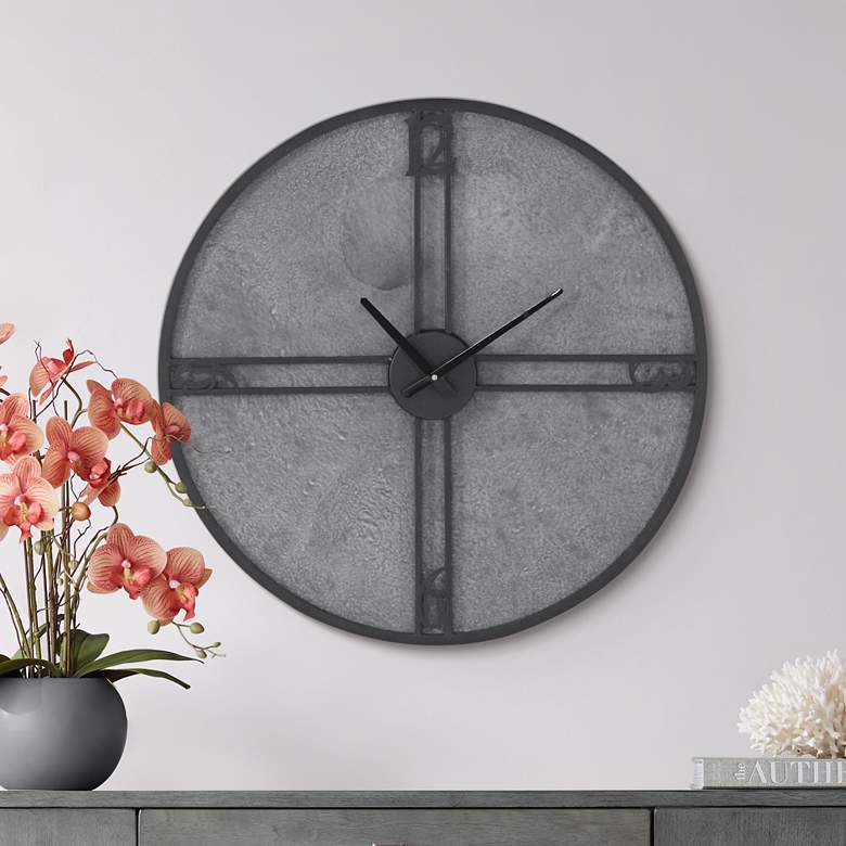 Image 1 Medio Black and Gray 24" Round Iron Wall Clock