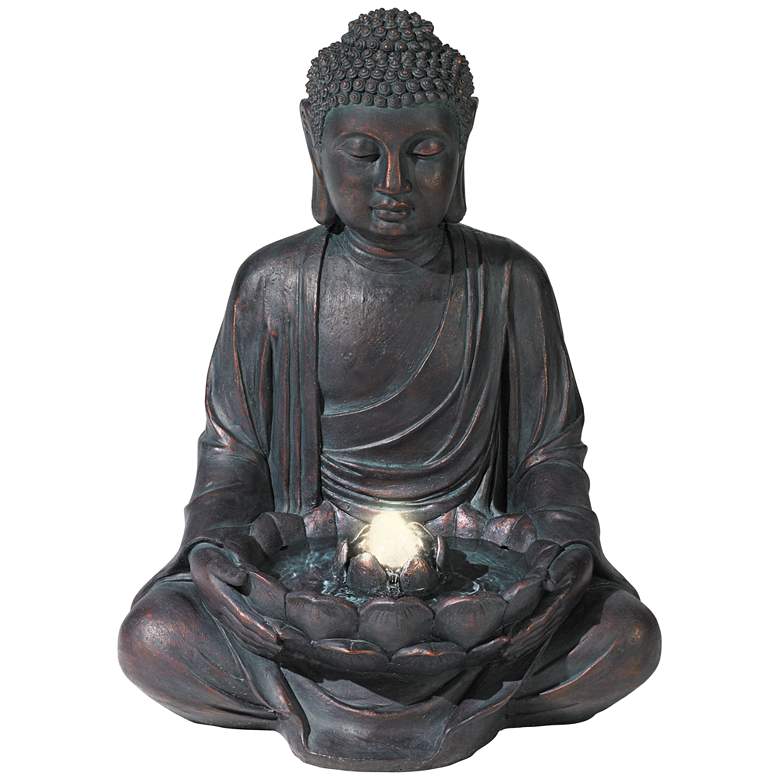 Meditating Buddha 24&quot; High Bubbler Fountain with Light