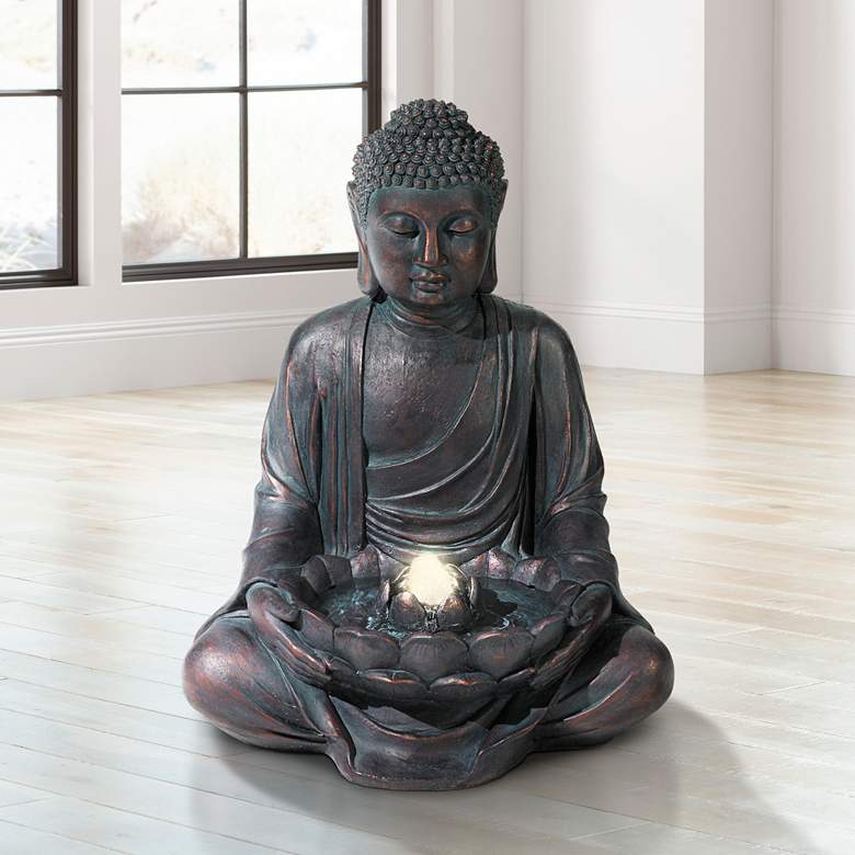 Image 2 Meditating Buddha 24" High Bubbler Fountain with Light