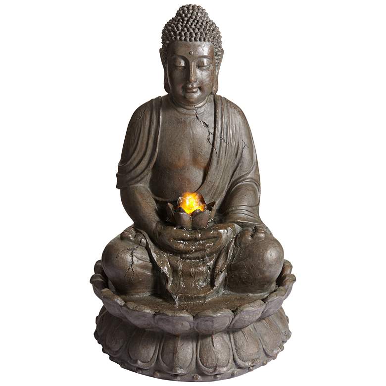 Meditating Buddha 33 1/2&quot; High Indoor-Outdoor Water Fountain more views