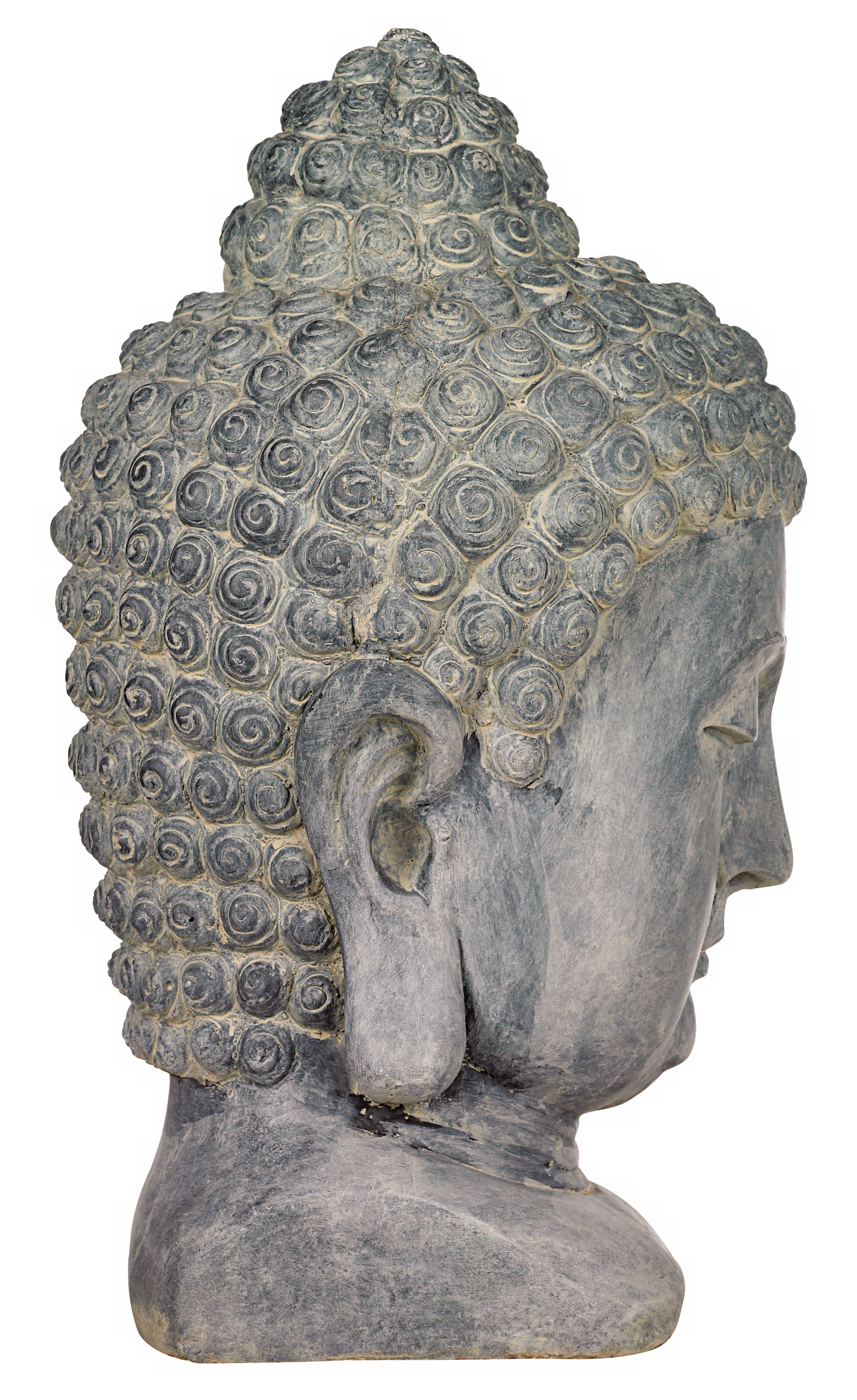 Meditating Buddha Head 18 1/2" High Outdoor Statue Image 4