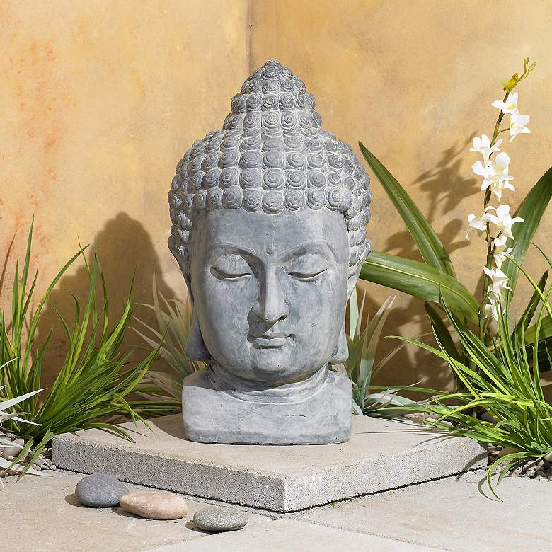 Image 2 Meditating Buddha Head 18 1/2 inch High Outdoor Statue