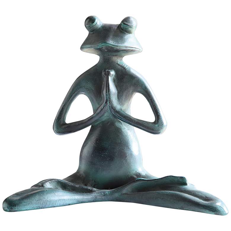 Image 1 Meditating Yoga Frog 12 1/2 inchW Verdigris Metal Garden Statue