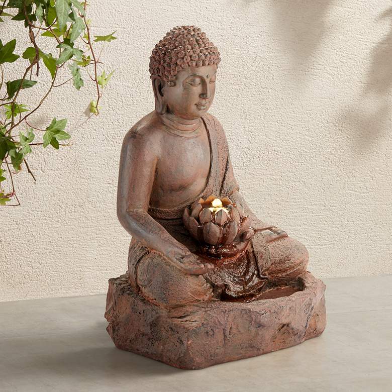 Image 1 Meditation 24 inch High Seated Buddha Fountain with LED Light