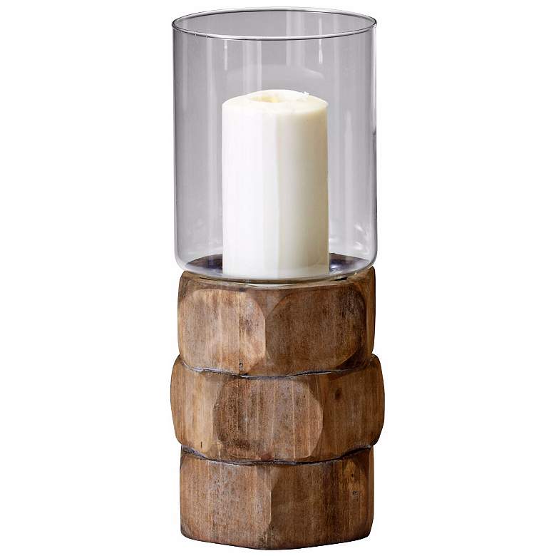 Image 1 Medium Hex Nut Natural Wood Pillar Candle Holder