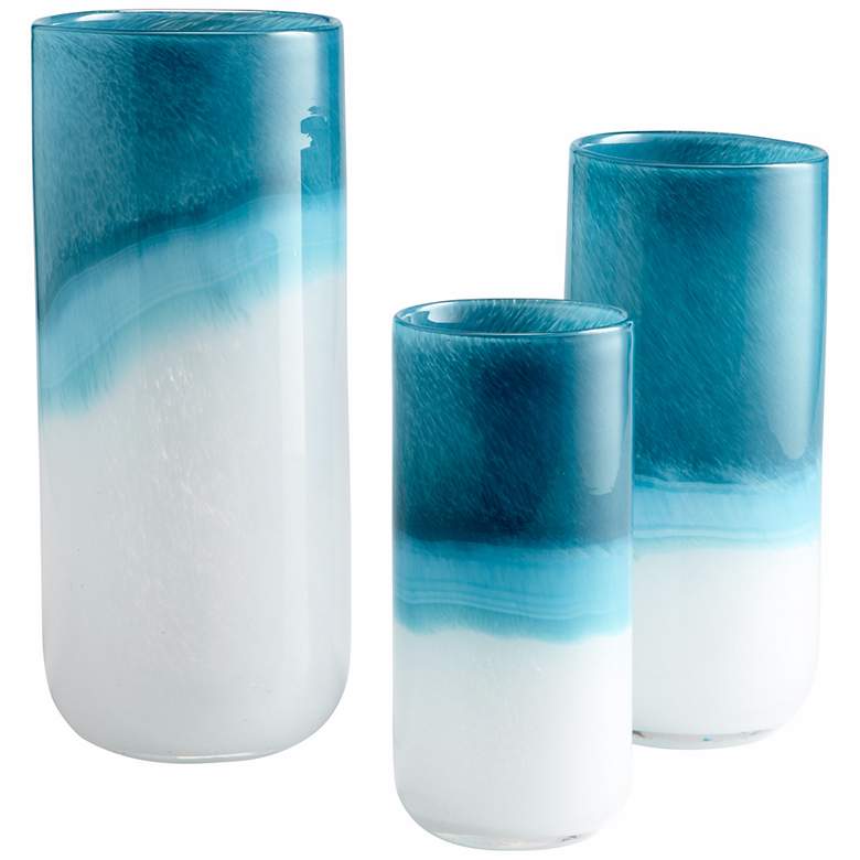 Image 2 Medium Turquoise Cloud 10 3/4 inch High Glass Vase more views