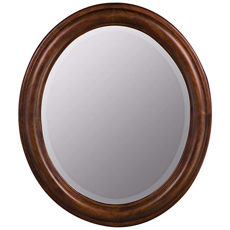 Image 1 Medium Walnut Finish Oval 30 inch High Wall Mirror