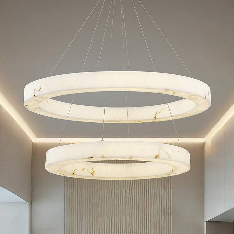 Image 1 Medley 42" Wide Brushed Brass 2-Tier LED Ring Chandelier