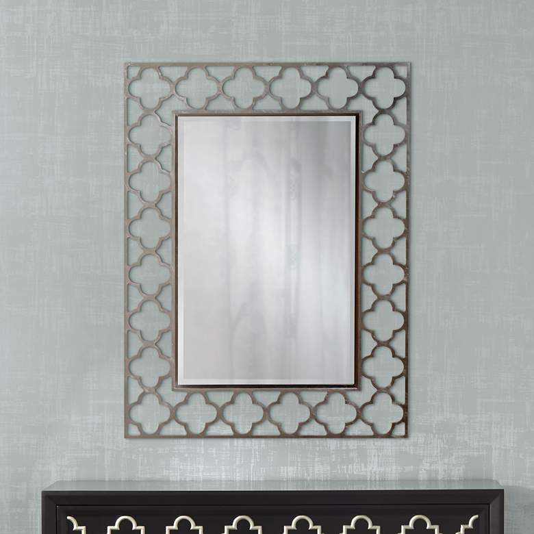 Image 1 Medrassa Brushed Nickel Tile Openwork 30 inch x 40 inch Wall Mirror
