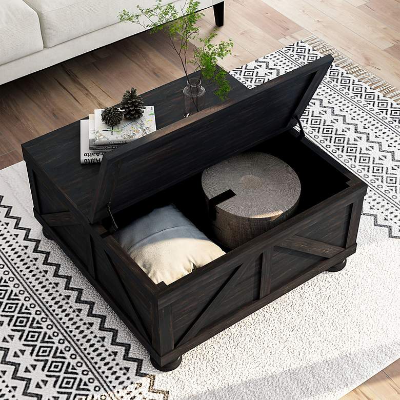 Image 5 Medrum 36" Square Antique Black Coffee Table with Storage more views