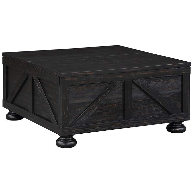 Image 6 Medrum 36" Square Antique Black Coffee Table with Storage more views