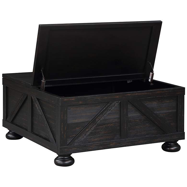 Image 7 Medrum 36" Square Antique Black Coffee Table with Storage more views