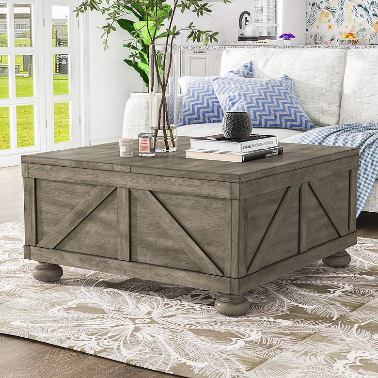 Image 1 Medrum 36"W Antique Gray Square Coffee Table with Storage