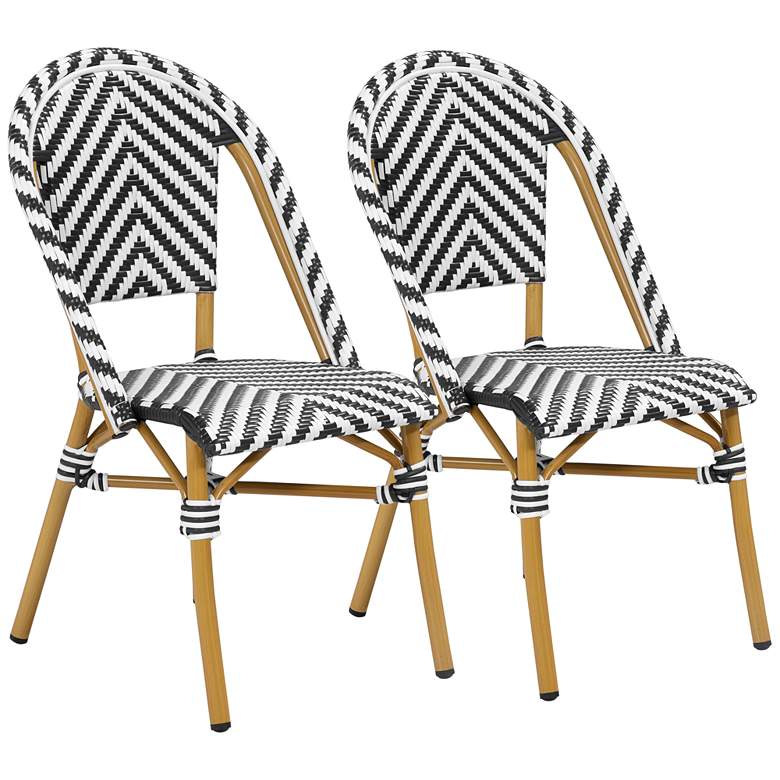 Image 2 Meduza Black White Wicker Patio Dining Chairs Set of 2