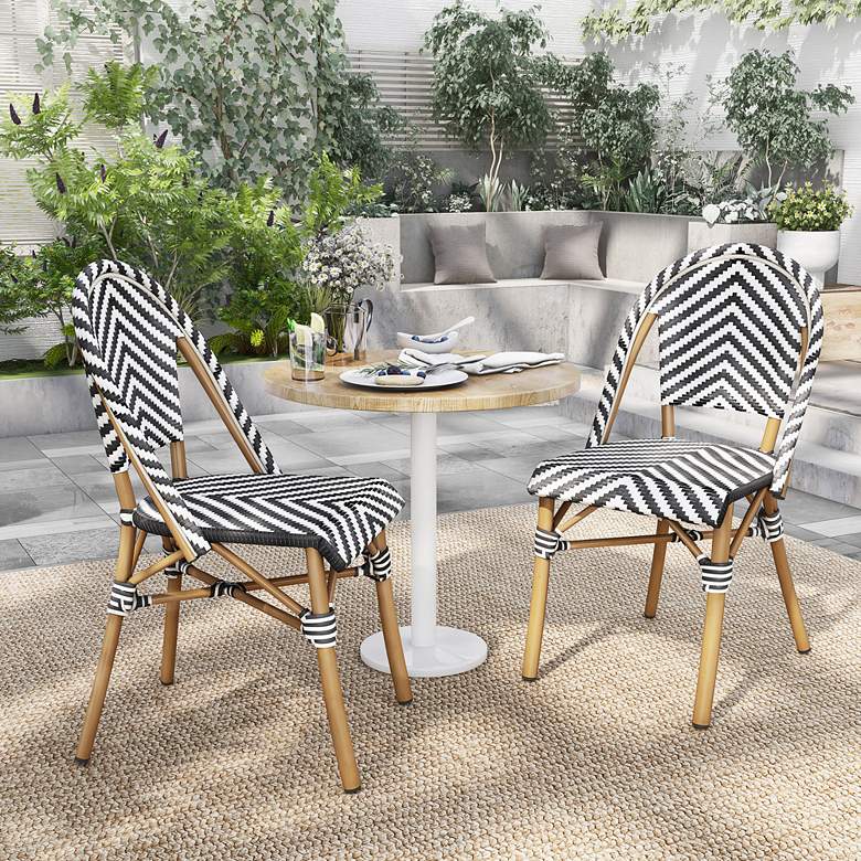Image 1 Meduza Black White Wicker Patio Dining Chairs Set of 2