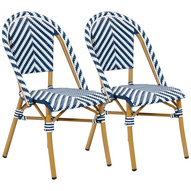 Image 2 Meduza Blue White Wicker Patio Dining Chairs Set of 2