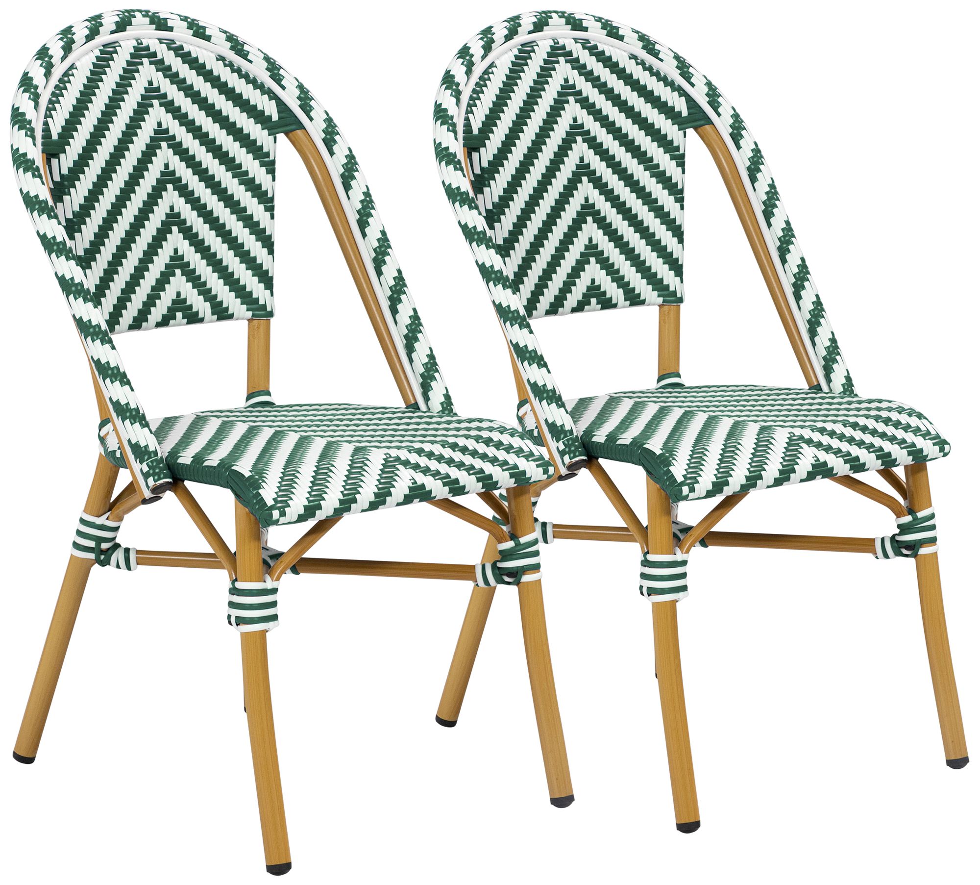 Meduza Green White Wicker Patio Dining Chairs Set of 2 108G3