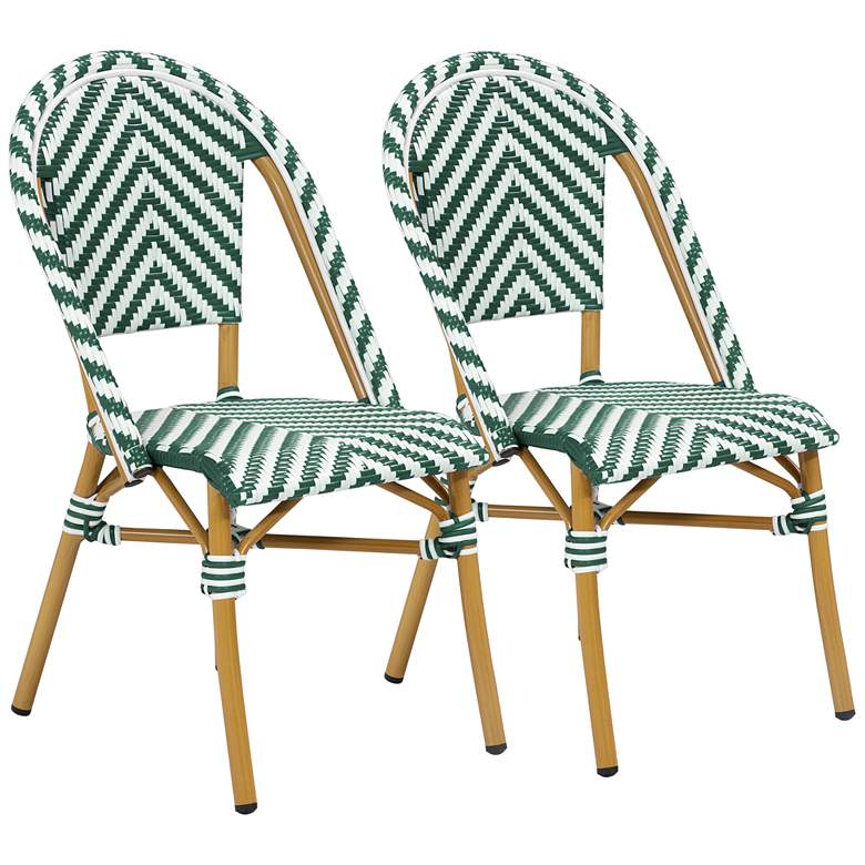 Image 1 Meduza Green White Wicker Patio Dining Chairs Set of 2