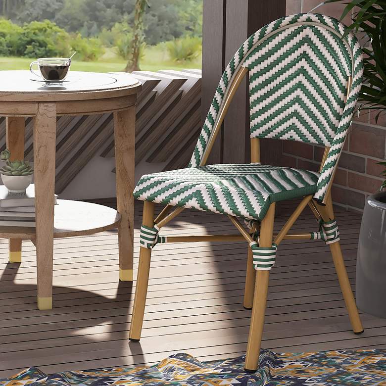 Image 7 Meduza Green White Wicker Patio Dining Chairs Set of 2 more views