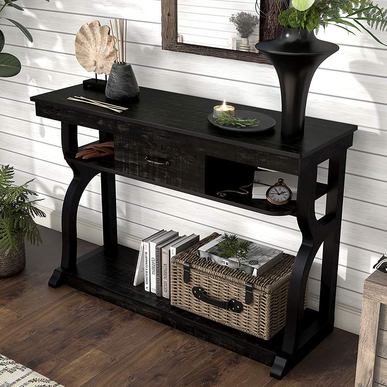 Image 1 Mefford 47 1/4"W Reclaimed Black Oak 1-Drawer Console Table