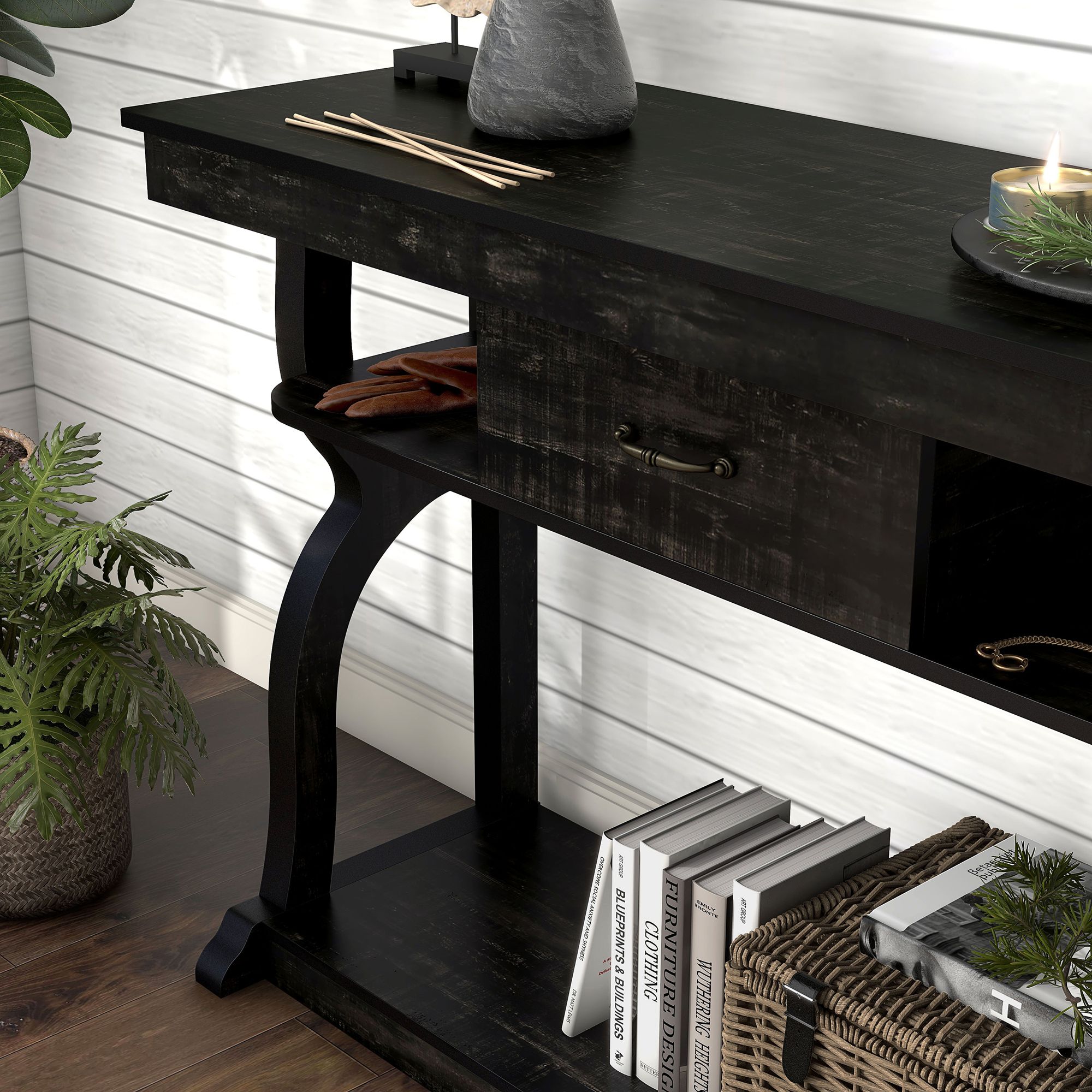 Mefford 47 1/4"W Reclaimed Black Oak 1-Drawer Console Table
