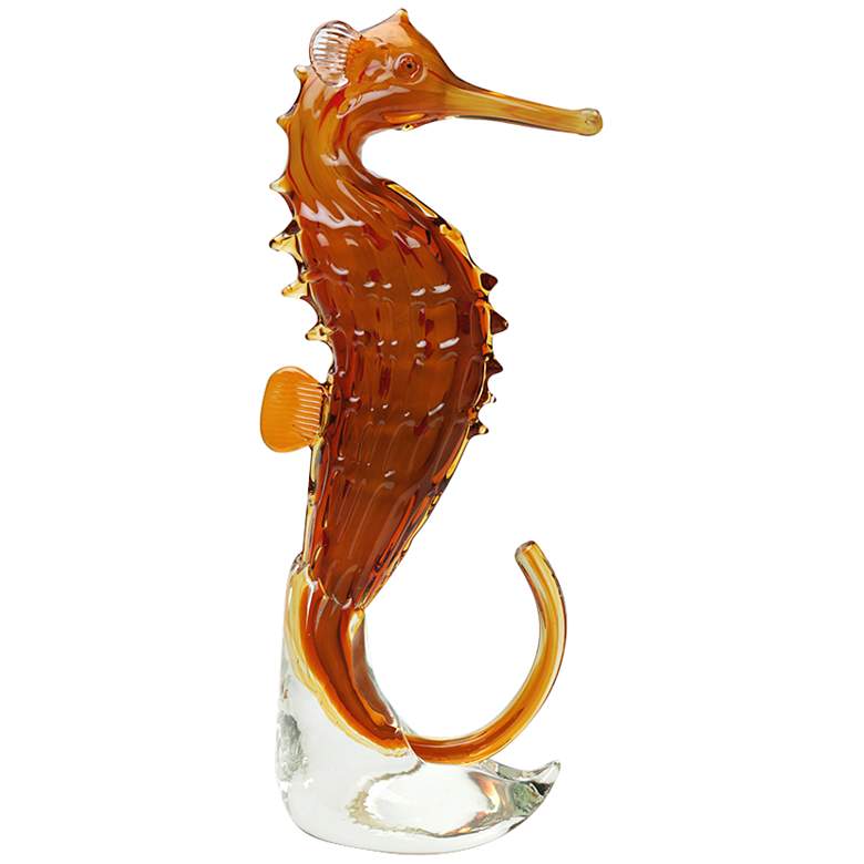 Image 1 Mega Amber Glass 17 3/4 inch High Seahorse Statue