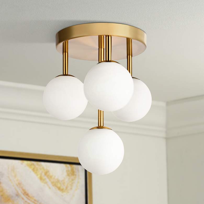 Image 1 Megallan 10 3/4" Wide Aged Brass 4-Light Ceiling Light