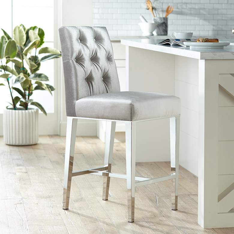 Image 1 Megan 27 1/4" Gray Tufted Back Counter Stool