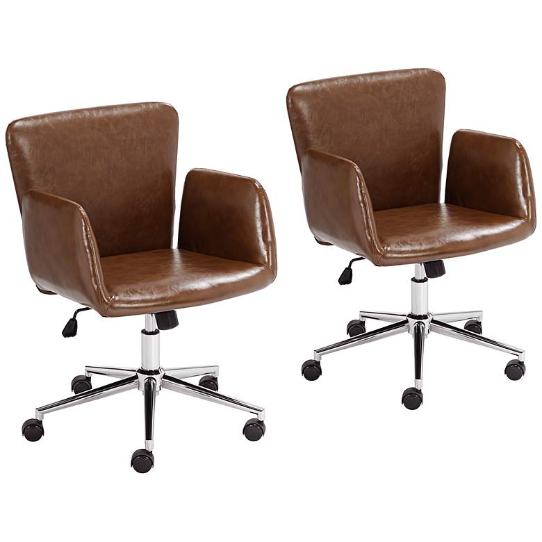 Image 1 Megan Brown Faux Leather Adjustable Swivel Office Chairs Set of 2