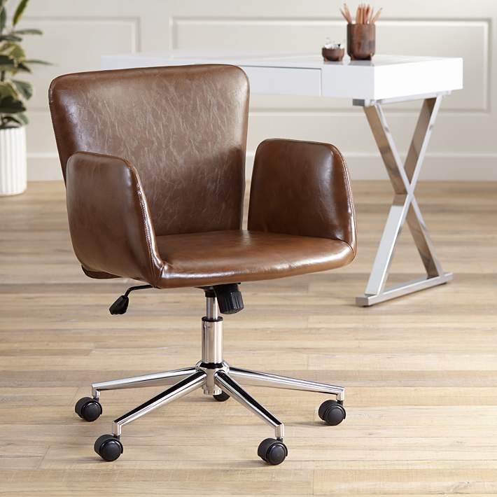 Megan Brown Faux Leather Swivel Office Chair - #63K82 | Lamps Plus