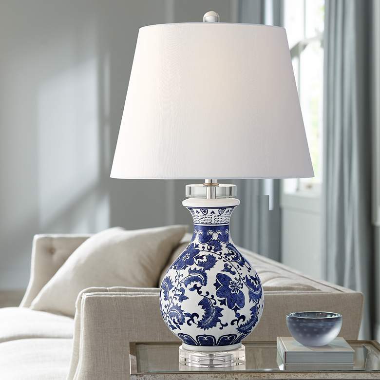 Image 1 Megan Ivory and Blue Ceramic Accent Table Lamp