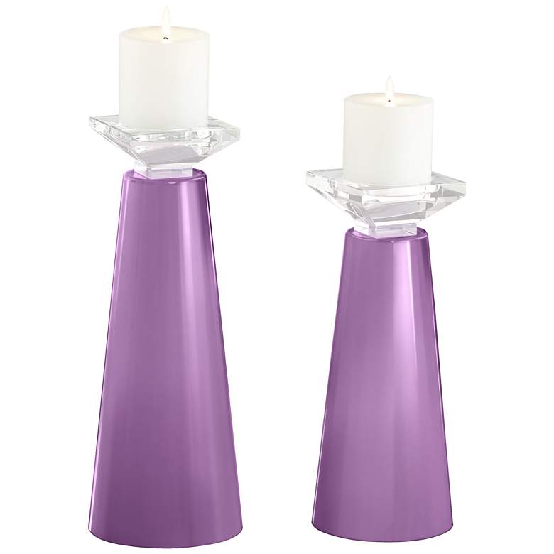 Image 2 Meghan African Violet Glass Pillar Candle Holder Set of 2