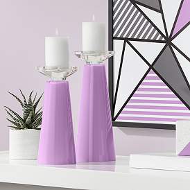 Image1 of Meghan African Violet Glass Pillar Candle Holder Set of 2